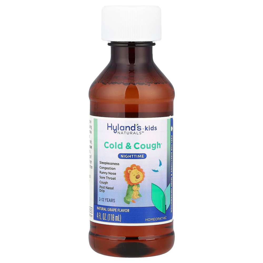 Hyland's Naturals, Для детей, от простуды и кашля в ночное время, для детей от 2 до 12 лет, из натурального винограда, 118 мл (4 жидк. Унции)