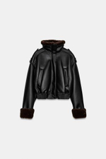 Двусторонняя искусственная кожа бомбер куртка - ZARA