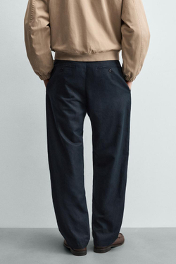 ZARA БРЮКИ RELAXED FIT ИЗ КОНОПЛИ И ХЛОПКА, МОРСКОЙ ТЕМНО-СИНИЙ