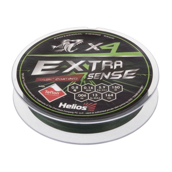 Шнур Helios Extrasense X4 PE Green 150m 0.8/13LB 0.16mm (HS-ES-X4-0.8/13LB)
