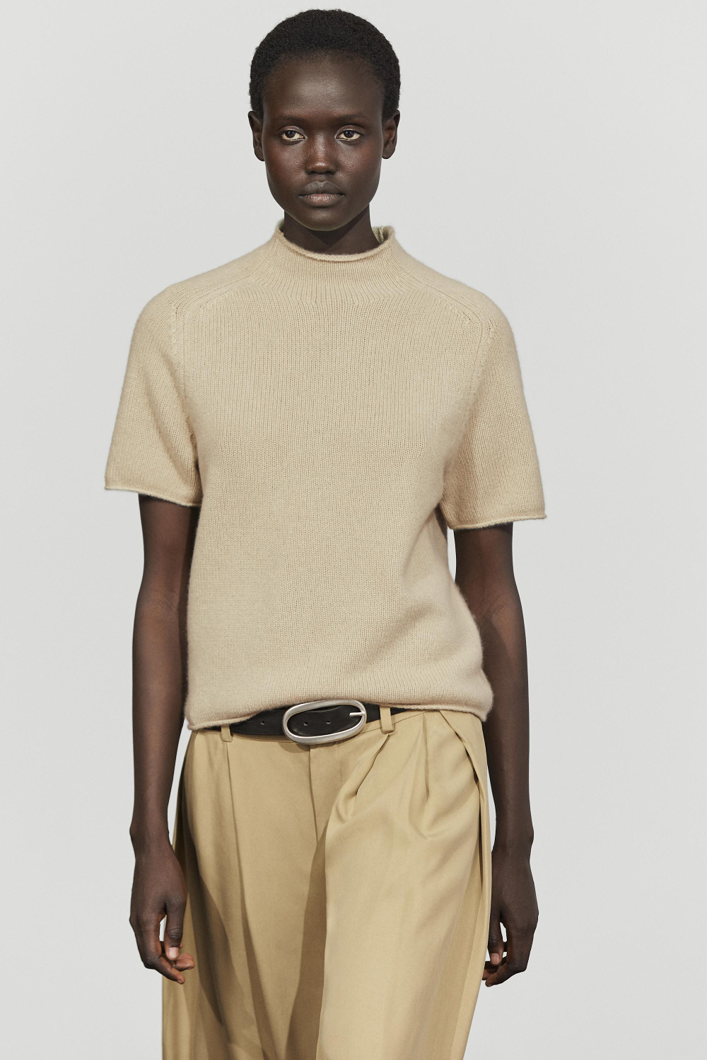 Massimo Dutti Кашемировый джемпер с воротником-стойкой, норка
