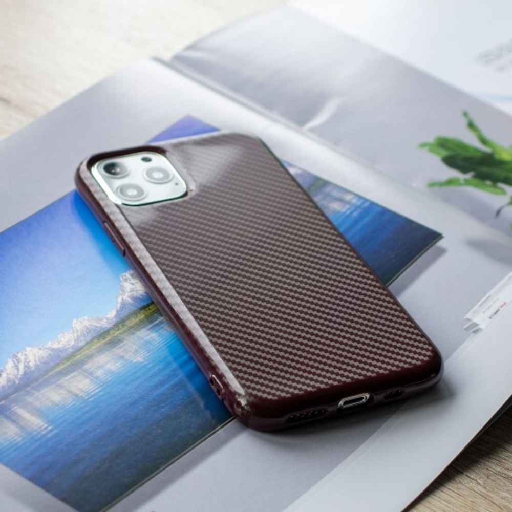Чехол ТПУ карбон глянцевый для iPhone 11 Pro, 011457 Коричневый
