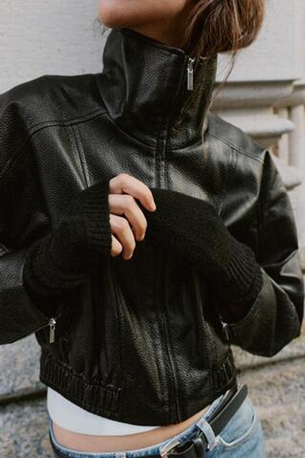 ZARA ДЛИННЫЕ ТРИКОТАЖНЫЕ МИТЕНКИ, ЧЕРНЫЙ