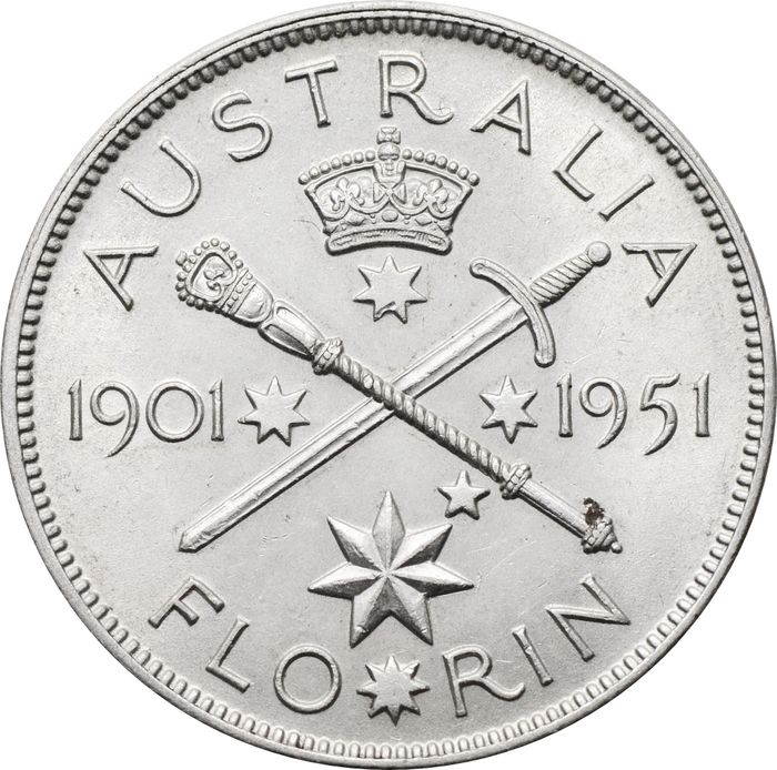1 флорин 1951 Австралия «50 лет Федерации»