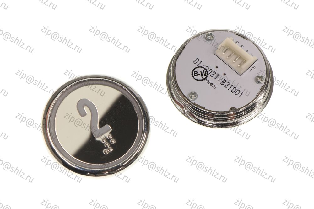 Кнопка (кнопочный модуль) BBP-R550-MRWM-S-W-02-C "2 этаж", круглая, статическая белая подсветка, с кодом Брайля.