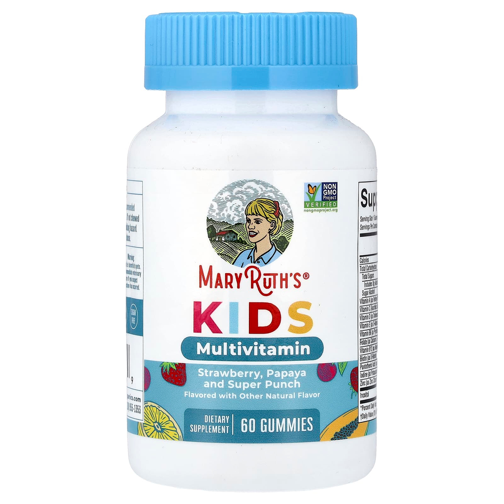 MaryRuth's, Мультивитаминные жевательные мармеладки для детей, клубника, папайя и супер-пунш, 60 жевательных таблеток