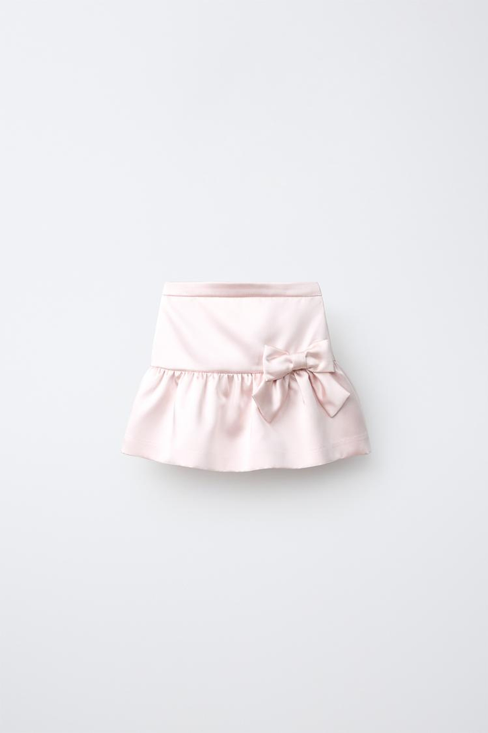 ZARA АТЛАСНАЯ ЮБКА С БАНТОМ, ПАСТЕЛЬНО-РОЗОВЫЙ