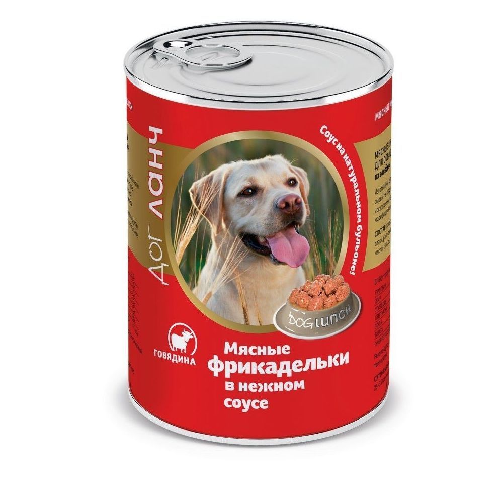 Влажный корм DOG LUNCH для собак, Фрикадельки в нежном соусе с говядиной, банка 850г Влажный корм DOG LUNCH для собак, Фрикадельки в нежном соусе с говядиной, банка 850г