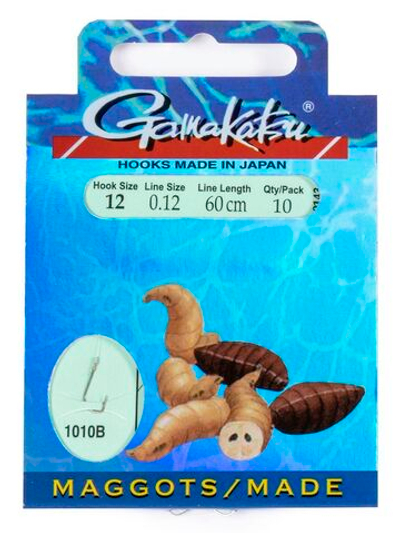 Крючки с поводком Gamakatsu Booklet MAGGOTS 1010B размер 12/0, 12мм 60см (упк.10шт.)