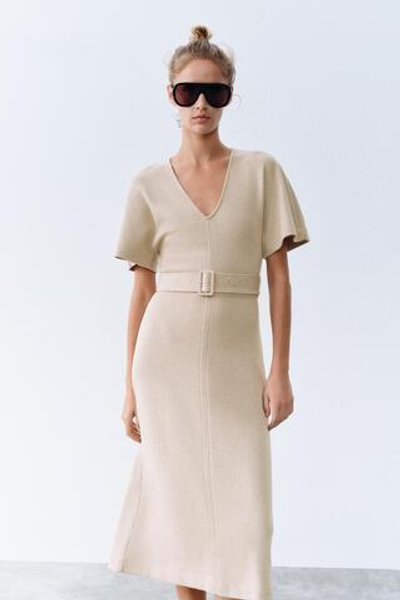 ПЛАТЬЕ МИДИ ИЗ МЯГКОЙ ТКАНИ С РЕМНЕМ — ZARA