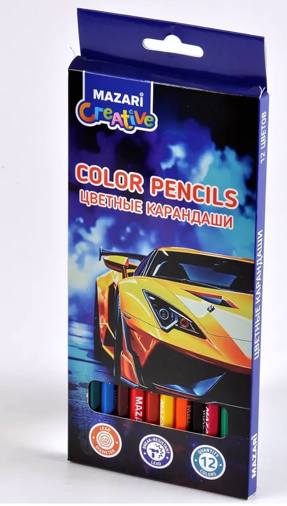 Карандаши 12цв. "Авто" d грифеля=2,65мм. пласт. шестигран. коробка (Mazari)
