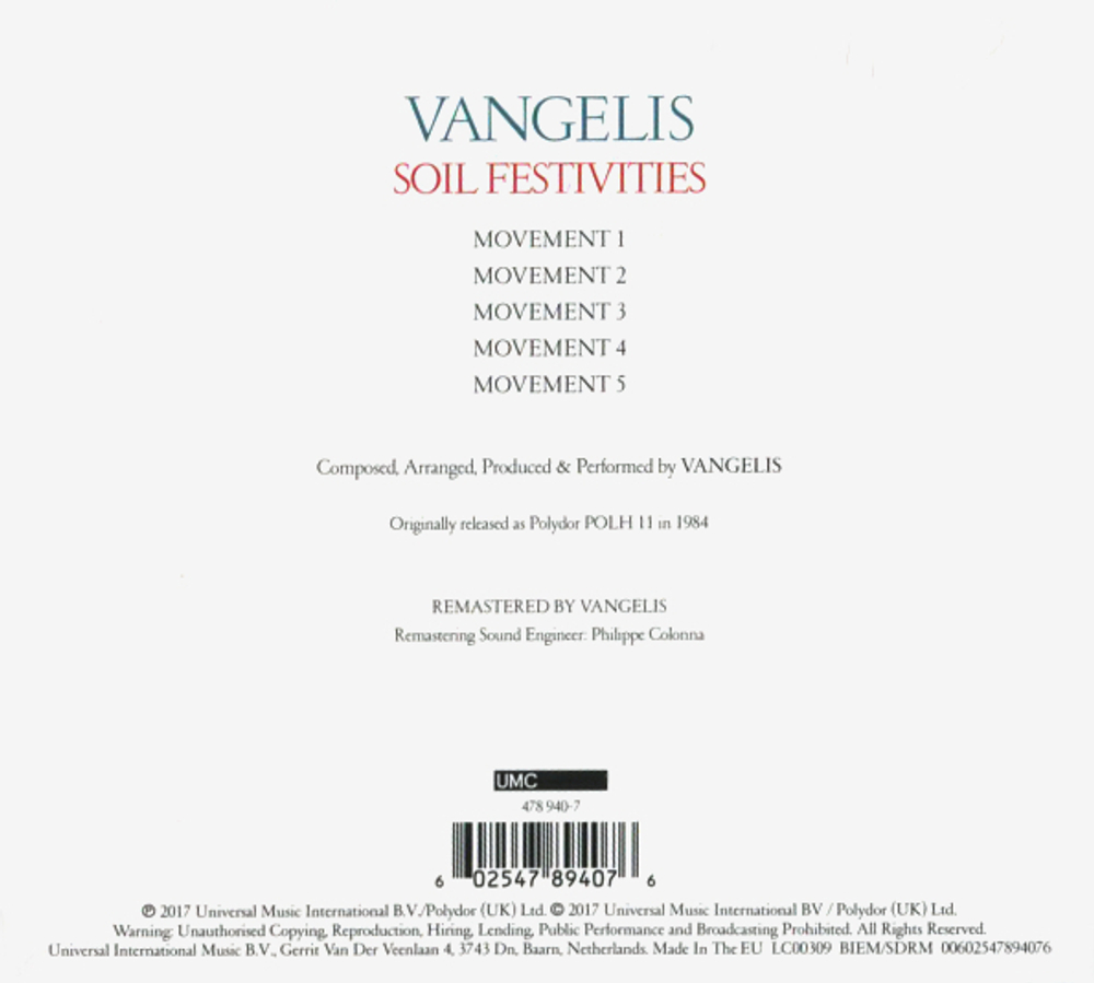 Vangelis / Soil Festivities (CD)