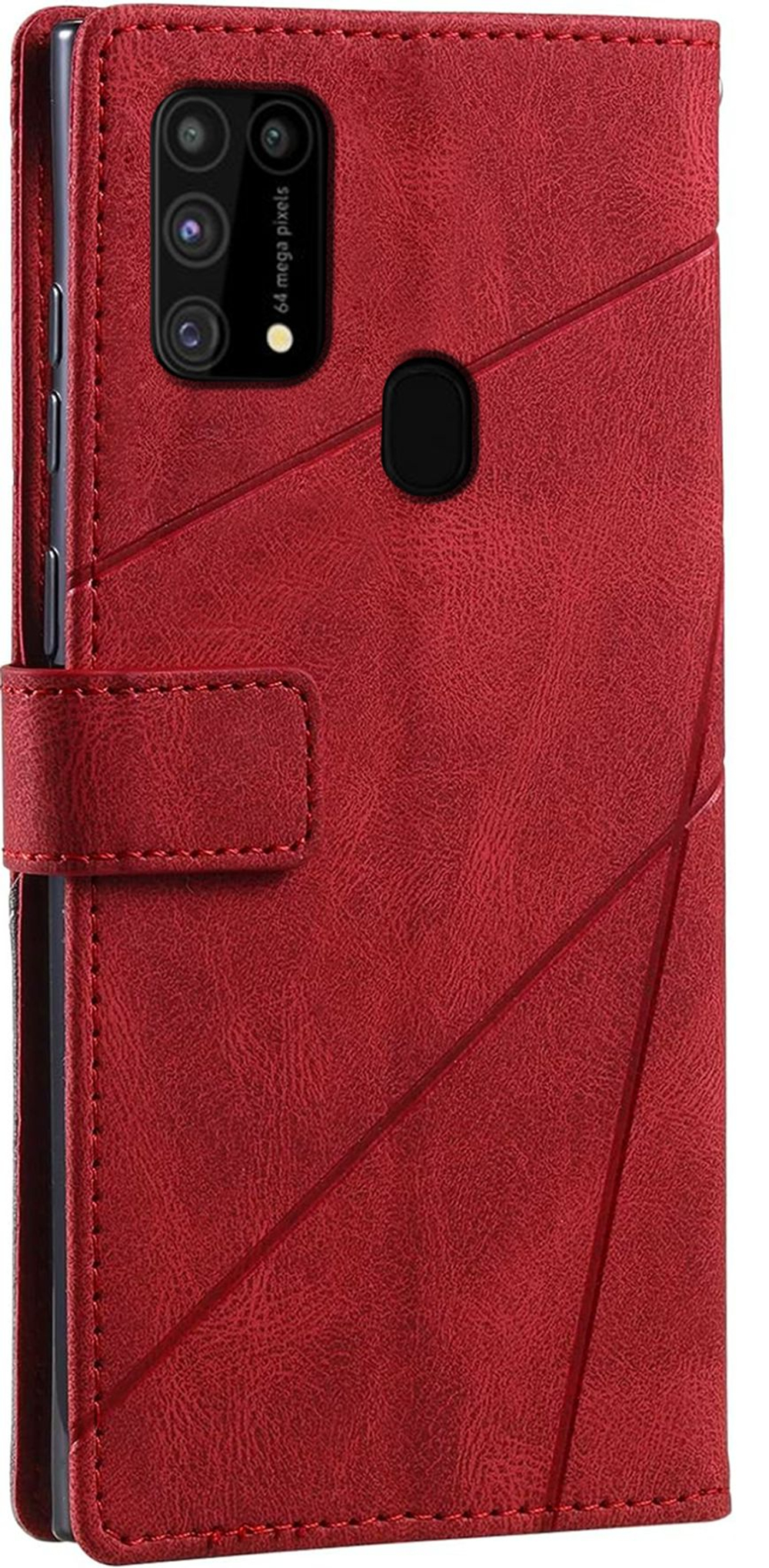 Дизайнерский чехол-книжка из кожи для SAMSUNG M31 / M21S / F41 с отделом для наличных, 3 слотами для карт и подставкой