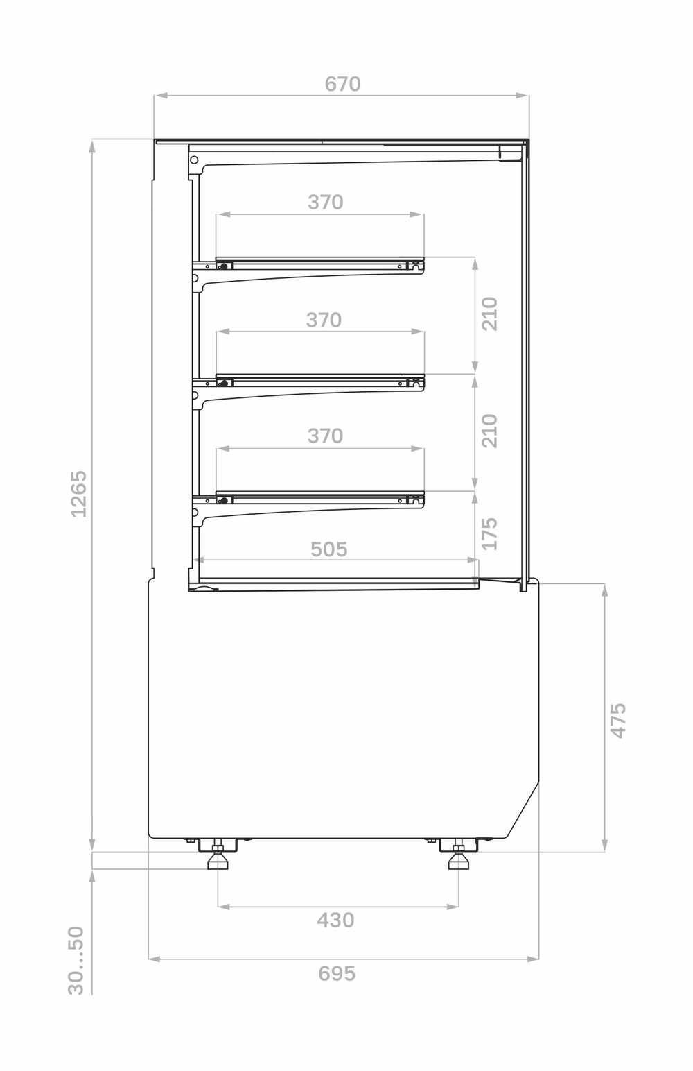 Нейтральная витрина Carboma KC70 N 0,6-1 LIGHT (версия 2.0) (9005-0109) (Cube 2)