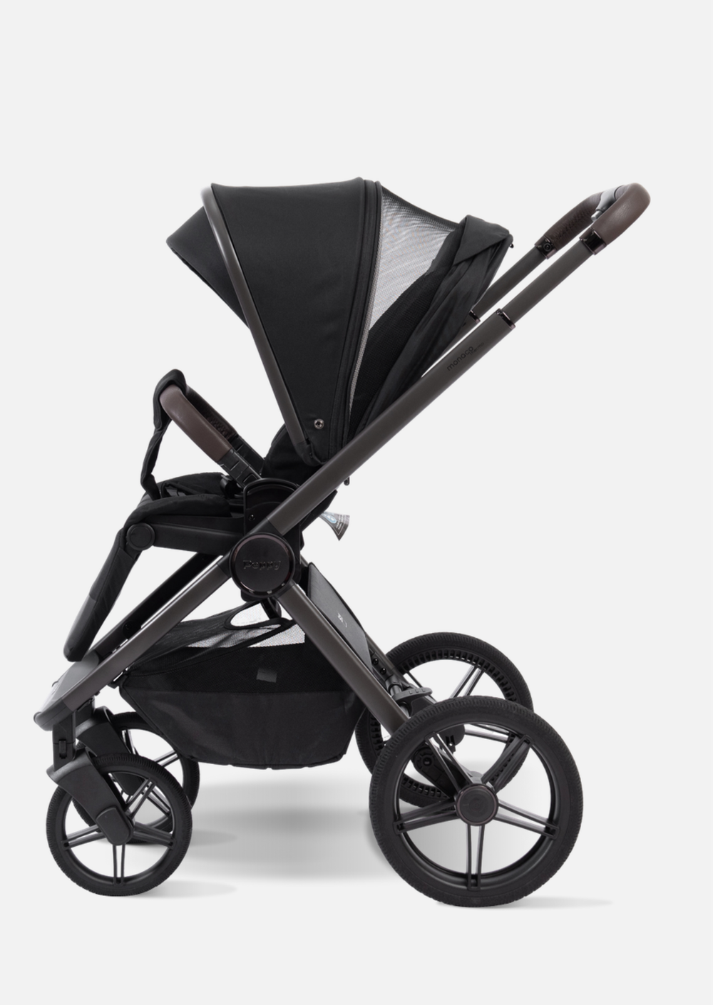 Peppy Коляска детская Monaco thermo 2 в 1 Black (черный), рама серо-коричневая