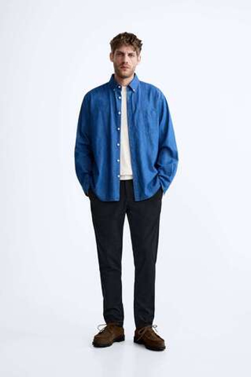 ZARA БРЮКИ SLIM FIT COMFORT, МОРСКОЙ СИНИЙ