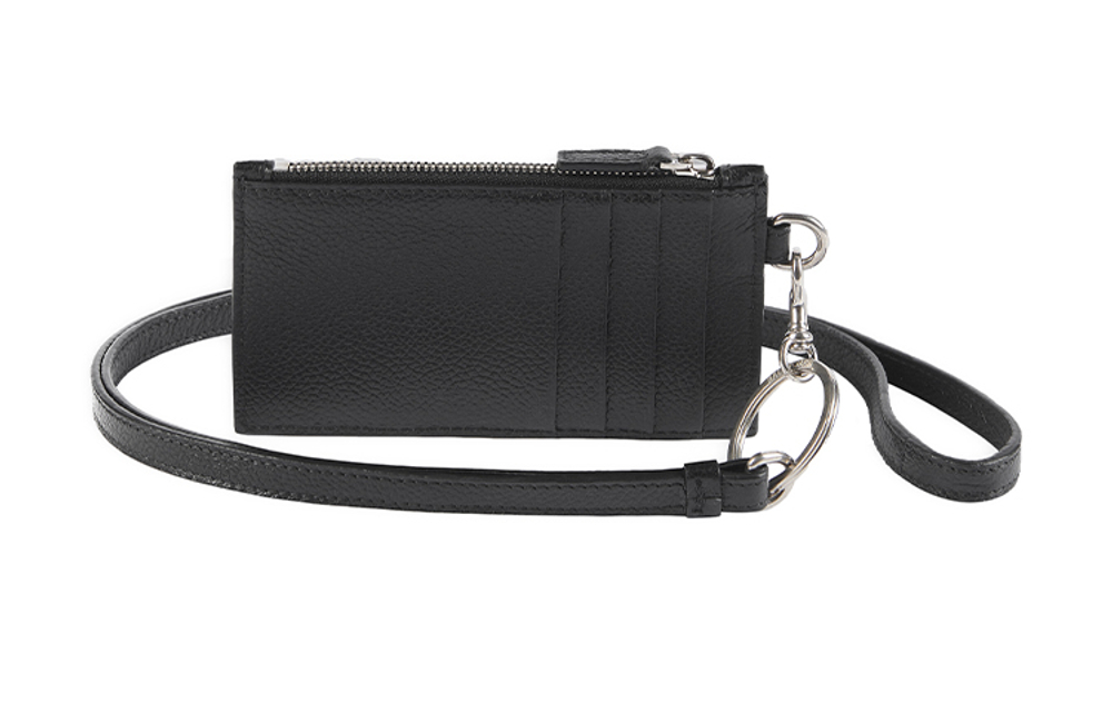 Balenciaga Cash Cow Leather Key Ring Card Pouch Men"s Black/Neon Green