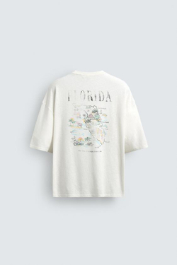 ZARA ФУТБОЛКА ИЗ ХЛОПКА И ЛЬНА С ЭФФЕКТОМ ПОТЕРТОСТИ, БЕЛЫЙ