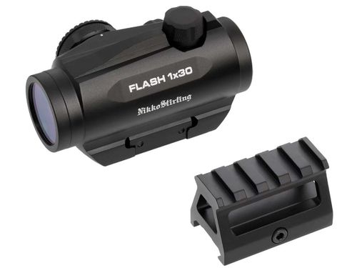 Коллиматорный прицел Nikko Stirling Flash 1X30mm, закрытого типа, точка 3 МOA, красная, 11 уровней, на Weaver + высокая проставка