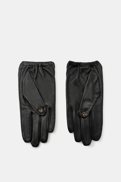ZARA КОЖАНЫЕ ПЕРЧАТКИ С БИСЕРОМ, ЧЕРНЫЙ