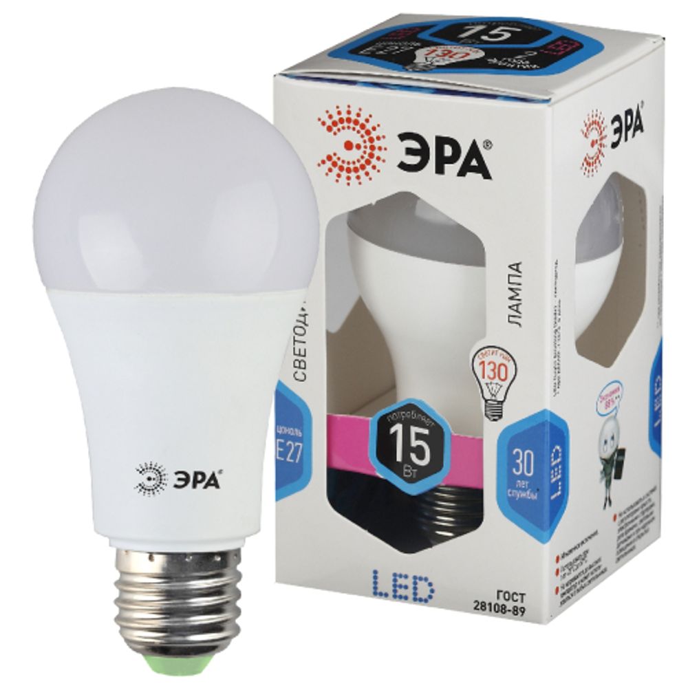 Лампа светодиодная ЭРА STD LED A60-15W-840-E27 15Вт груша нейтральный белый свет Е27 | Лампы cветодиодные Груша (A)