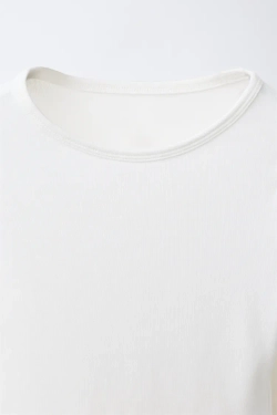 ZARA ОДНОТОННЫЙ ЛОНГСЛИВ С МОДАЛОМ, БЕЛЫЙ