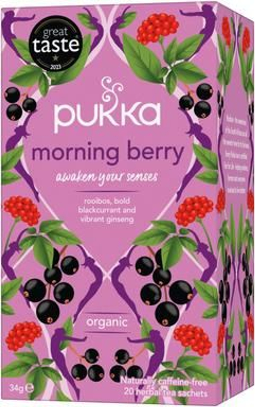Чай ройбуш ягодно-травяной Pukka Morning Berry черная смородина и женьшень, 20 пакетиков, 34 г (из Финляндии)