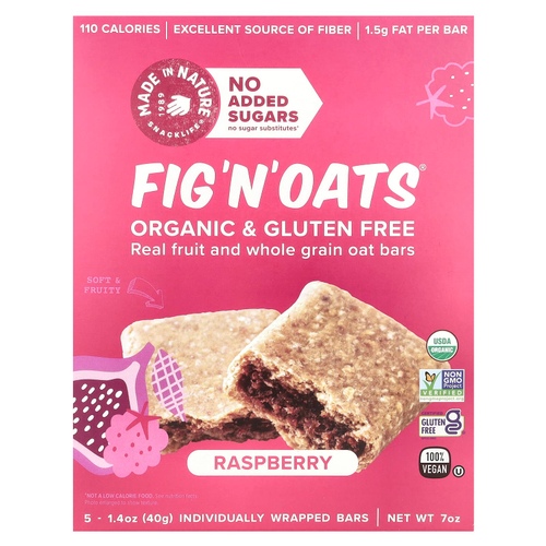 Made in Nature, Fig 'N' Oats®, малина, 5 батончиков в индивидуальной упаковке, 40 г (1,4 унции) каждый