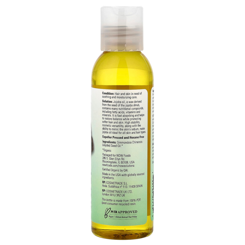 NOW Foods, Solutions, сертифицированное органическое масло жожоба, 118 мл (4 жидк. унции)