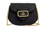 COACH Morgan Crocodile Embossed Leather Saddle Bag One Shoulder Crossbody Card Holder Women"s Gold & Black