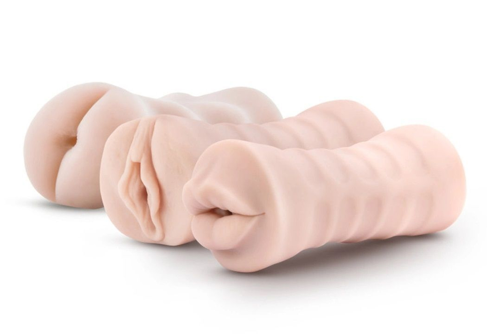 Набор из 3 мастурбаторов и вибропули 3-Pack Self-Lubricating Vibrating Stroker Sleeve Kit (Цвет: телесный)
