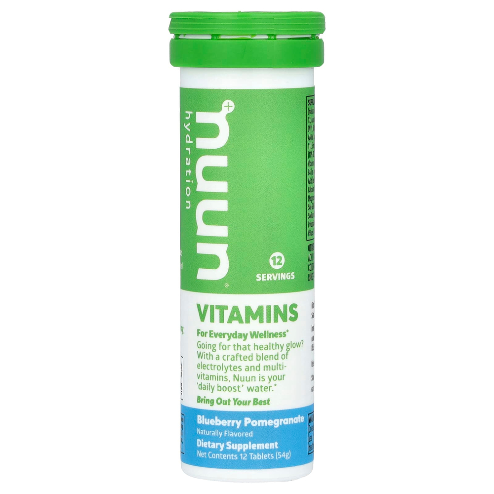 Nuun, Hydration, витамины, голубика и гранат, 12 таблеток