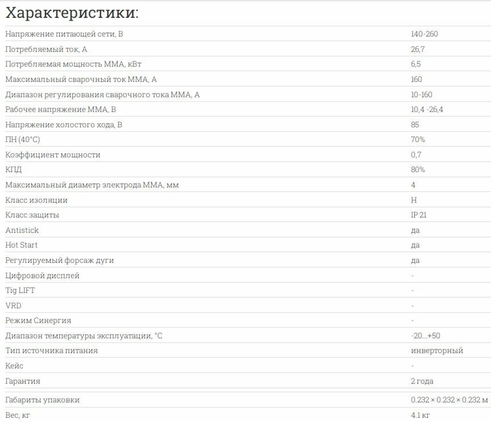 Сварочный аппарат инверторный Ресанта САИ-160 (ММА, 160 А, ПВ - 70%)