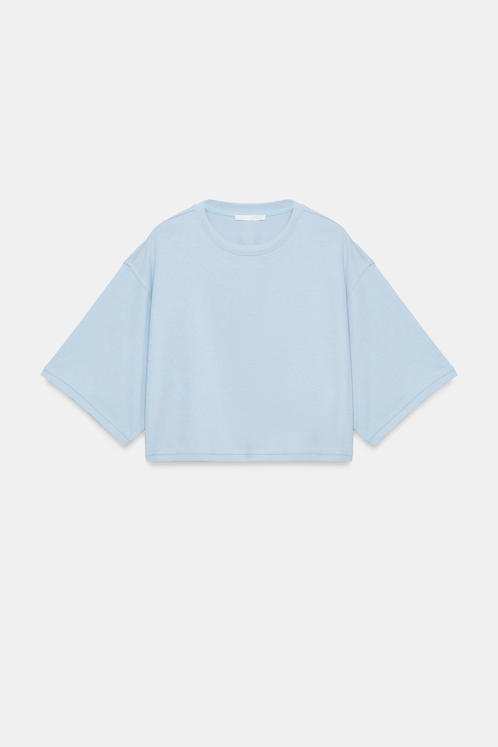 ZARA УКОРОЧЕННАЯ ФУТБОЛКА ОВЕРСАЙЗ, ГОЛУБОЙ