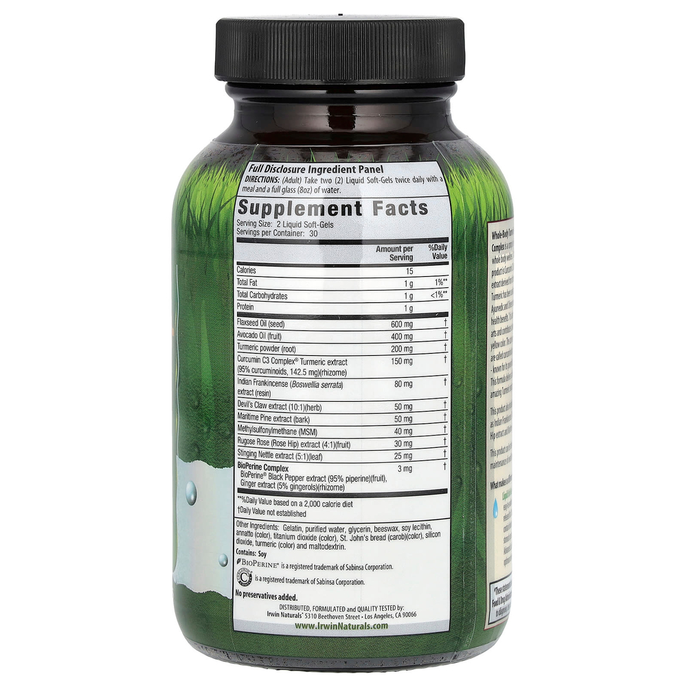 Irwin Naturals, Whole Body, комплекс с куркумой и куркумином C3, 60 капсул с жидкостью