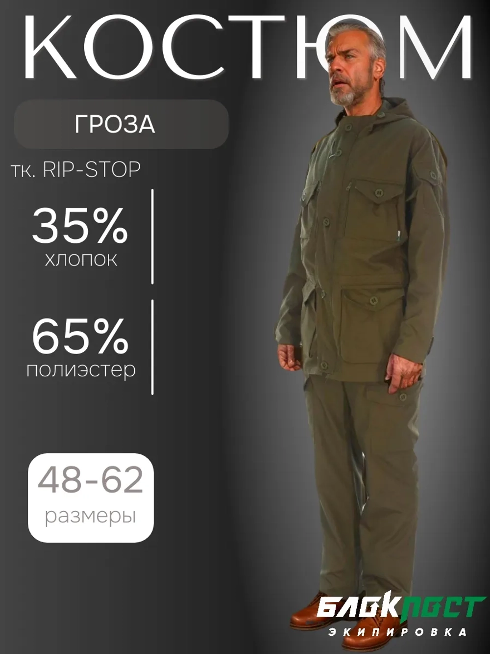 Костюм тактический всесезонный ГРОЗА (куртка+брюки) БлокПост рип-стоп ХАКИ