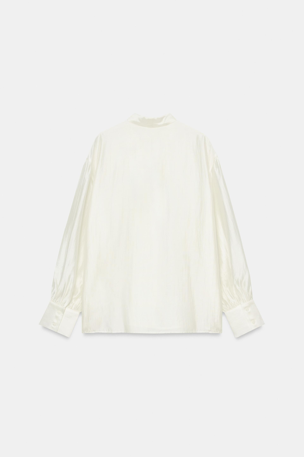 ZARA АТЛАСНАЯ РУБАШКА С ПЛАТКОМ — ZW COLLECTION, ЖЕЛТОВАТО-БЕЛЫЙ