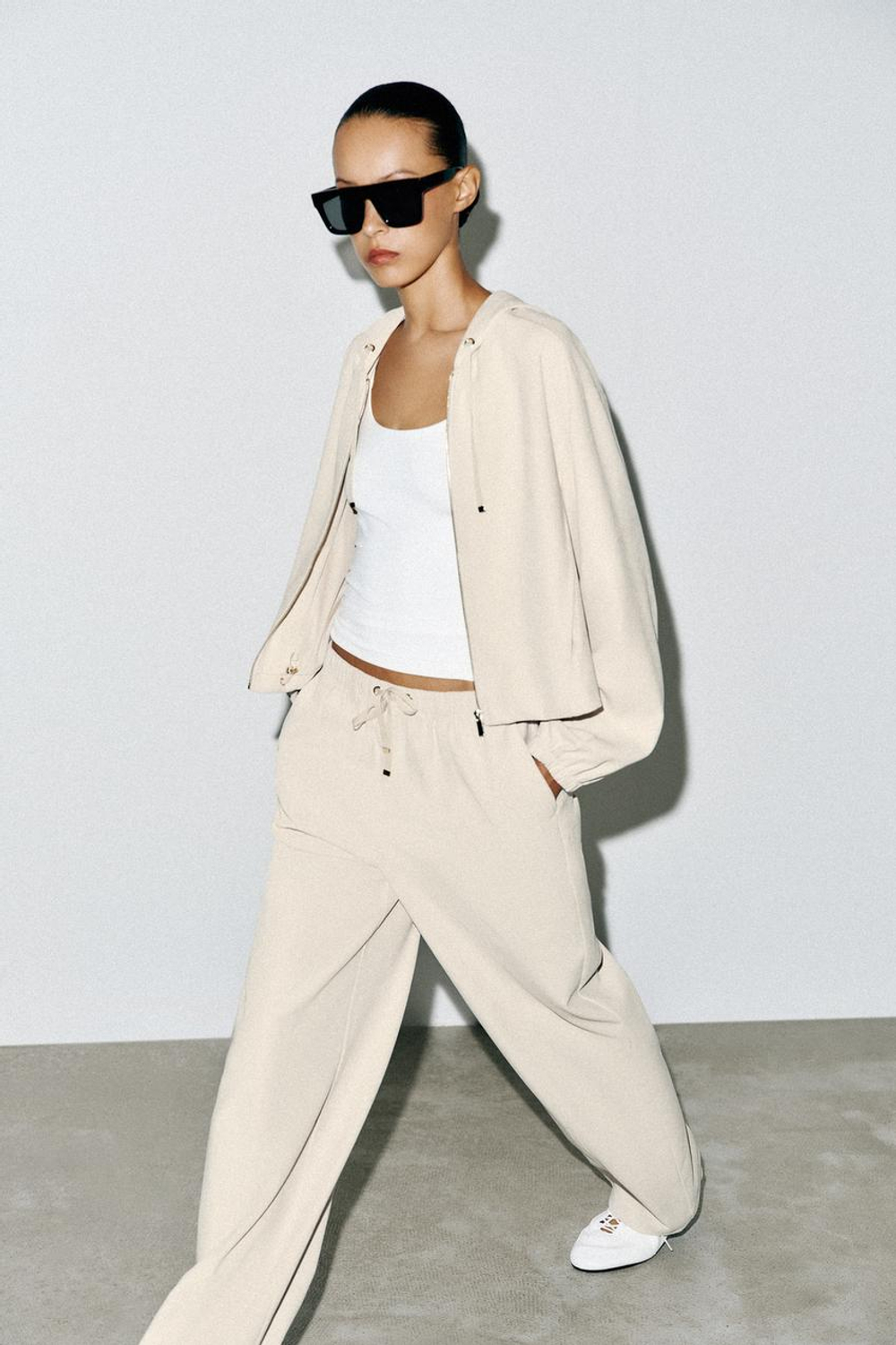 ZARA ШИРОКИЕ БРЮКИ С ЭЛАСТИЧНЫМ ПОЯСОМ, ЭКРЮ