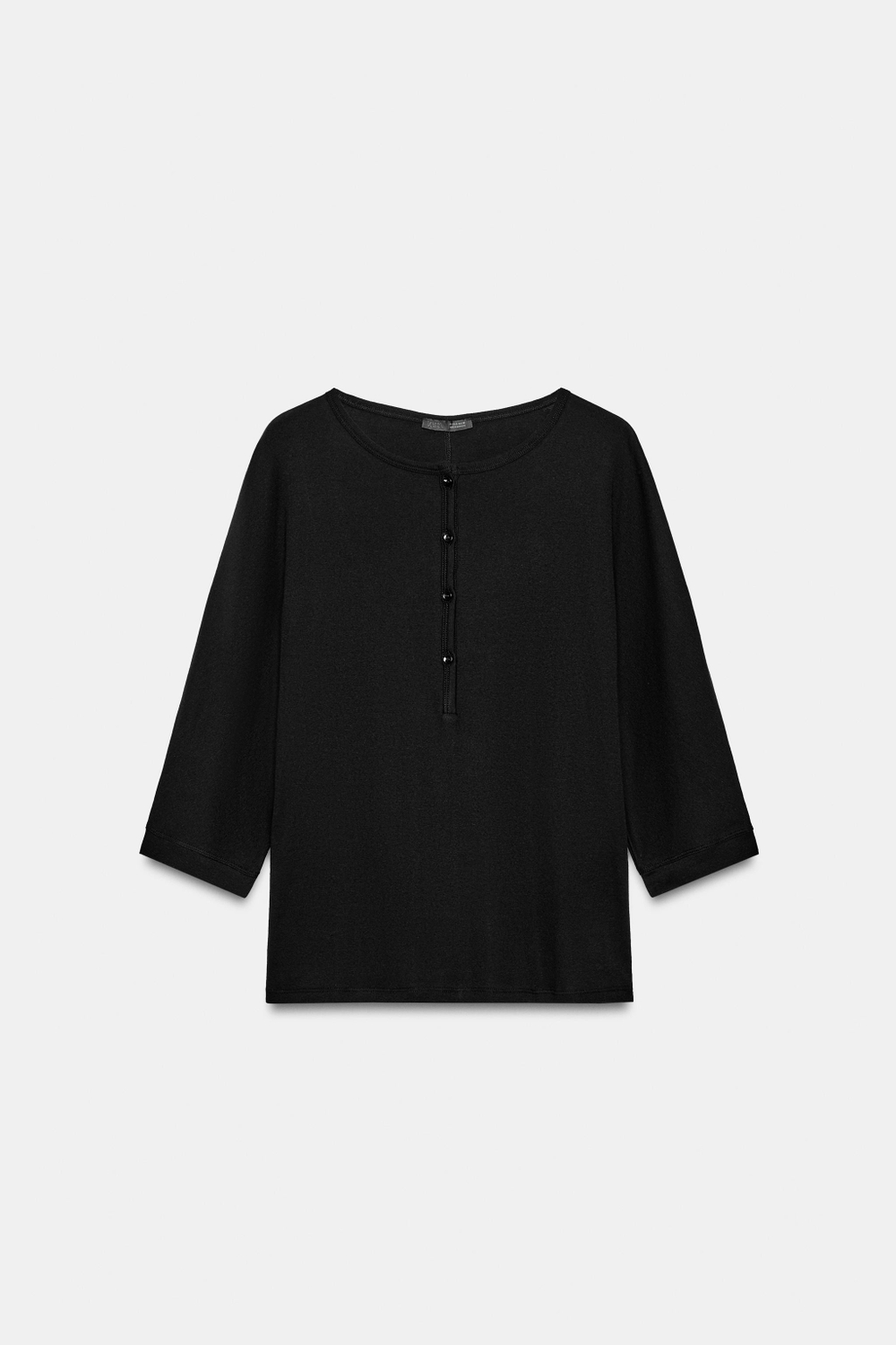 ZARA ХЛОПКОВАЯ ФУТБОЛКА С ВОРОТНИКОМ НА ПУГОВИЦАХ, ЧЕРНЫЙ