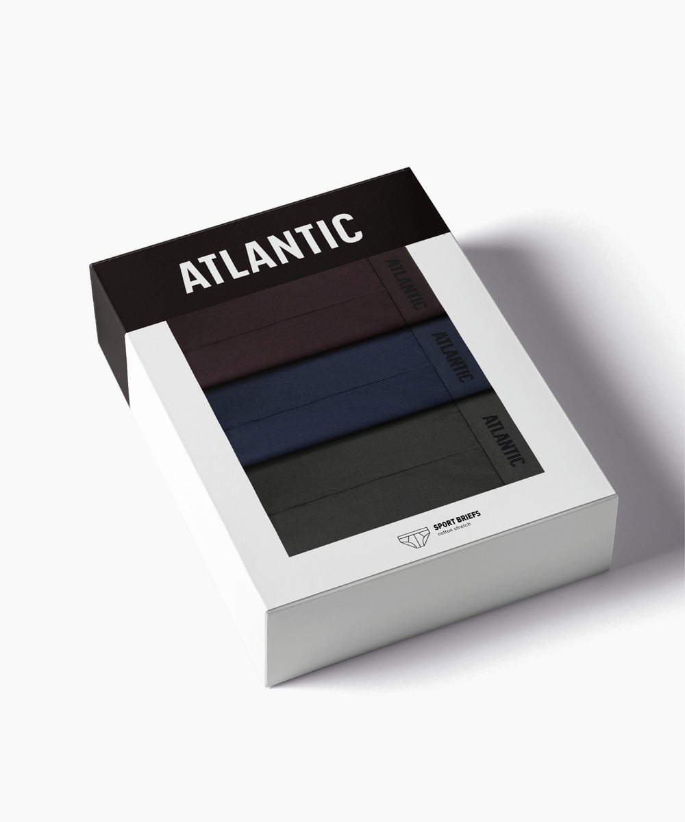 Мужские трусы слипы спорт Atlantic, набор 3 шт., хлопок, коричневые + холодный индиго + хаки, 3MP-0944