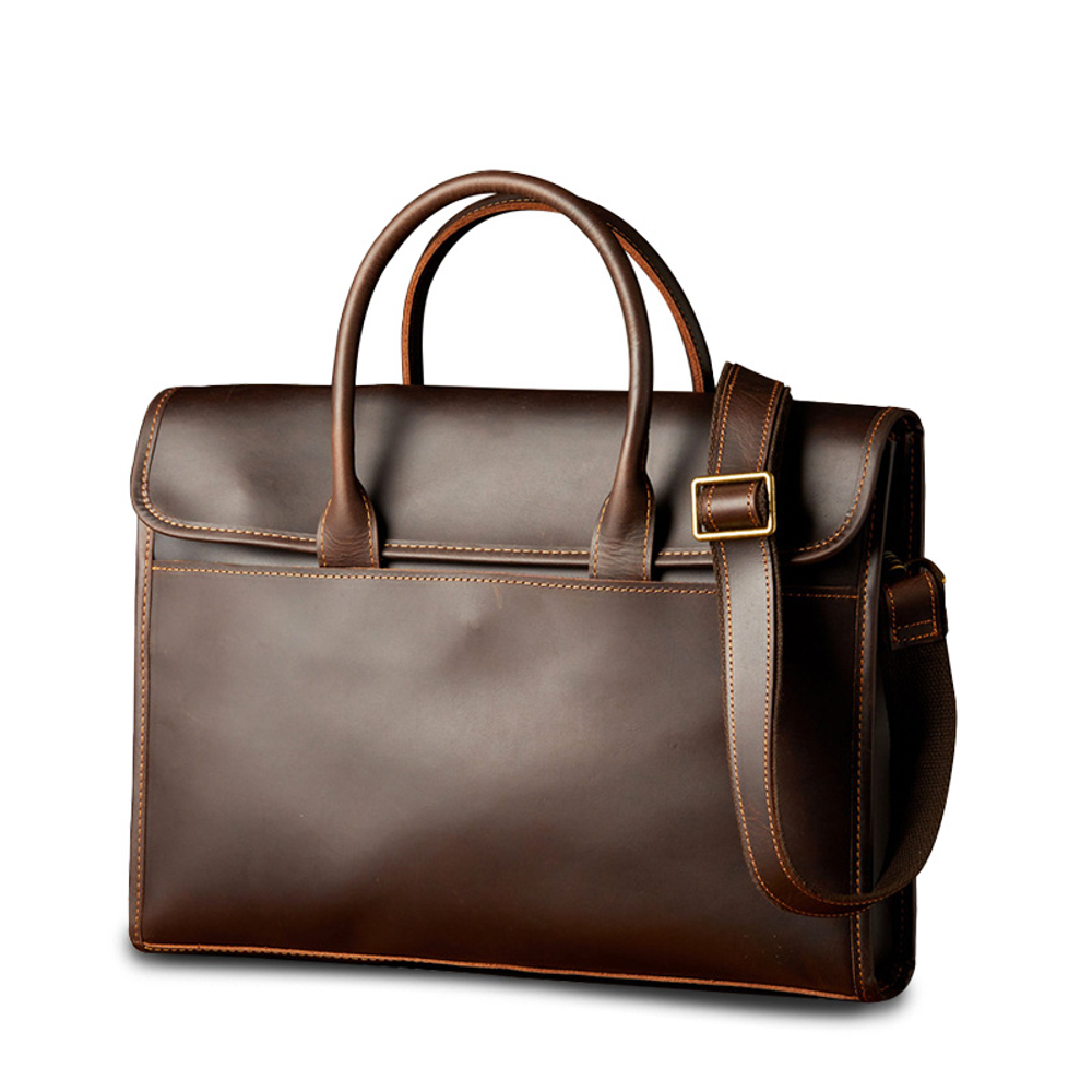 Simple&nature Cow Leather Crossbody Bag, Briefcase Medium Men"s Dark Brown