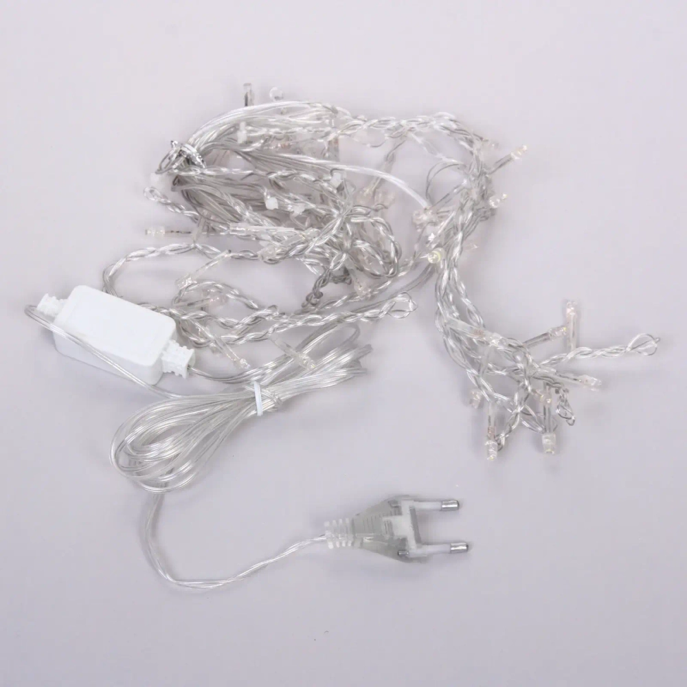 Гирлянда для дома БАХРОМА «Мерцание» ш1,5м* в30/50 см 48 ламп LED, прозрачн.пров, авторежим, IP-20, Теплый белый/Белое мерцание
