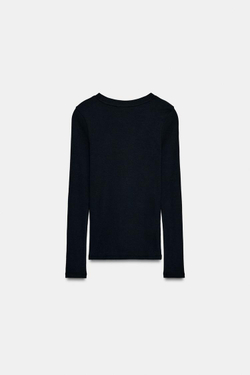 ZARA ФУТБОЛКА В РУБЧИК С ДЛИННЫМИ РУКАВАМИ, УГОЛЬНЫЙ