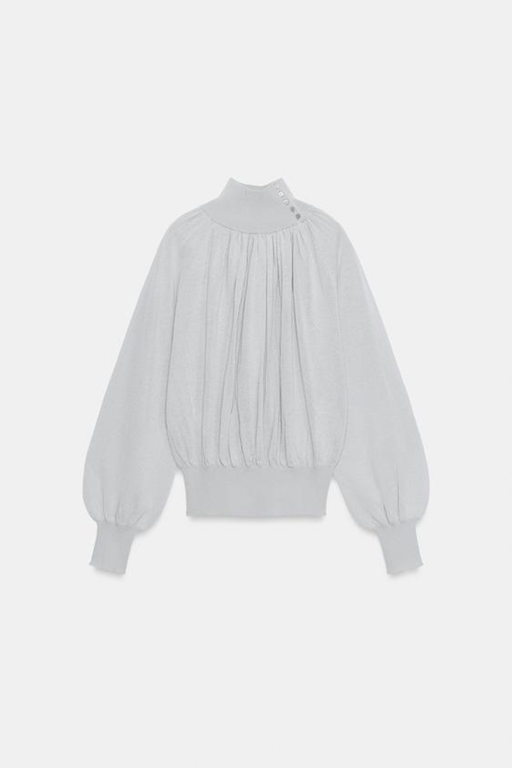 ZARA СТРУЯЩАЯСЯ КОМБИНИРОВАННАЯ БЛУЗА, СВЕТЛО-СЕРЫЙ