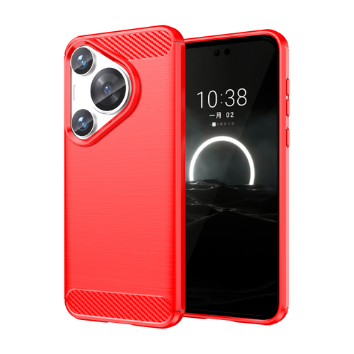 Чехол в стиле карбон красного цвета на Huawei Pura 70 Pro и Pura 70 Pro+, мягкий отклик кнопок, серия Carbon от Caseport