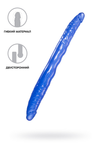 Двусторонний фаллоимитатор TOYFA Basic, TPE, синий, 28,5 см