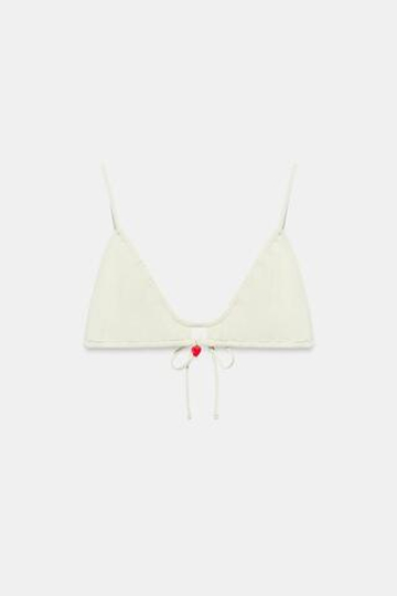 ZARA ТОП-БИКИНИ С БУСИНОЙ В ВИДЕ СЕРДЦА, ЭКРЮ