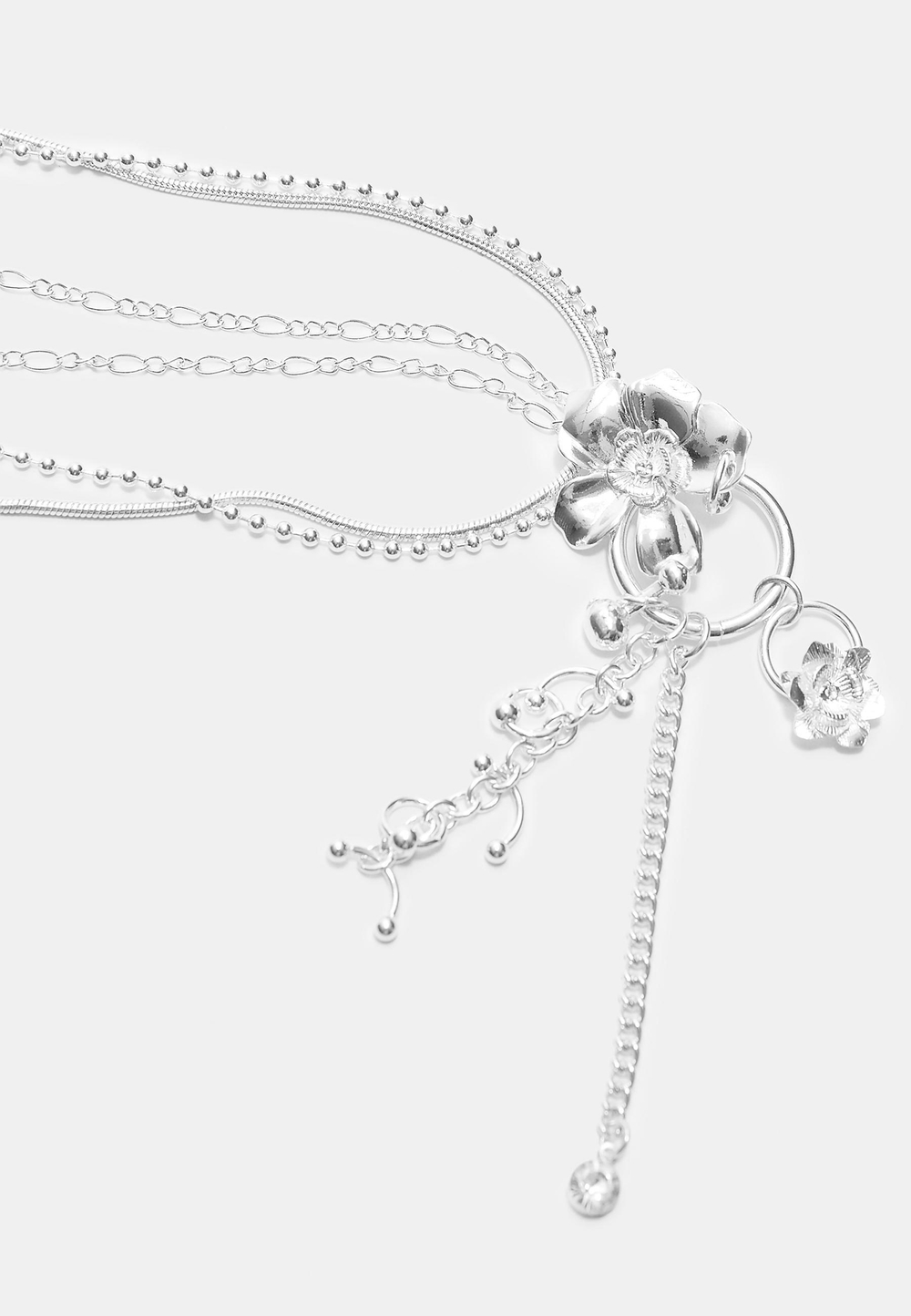 STRADIVARIUS Ожерелье из каскадных цветочных цепочек, серый