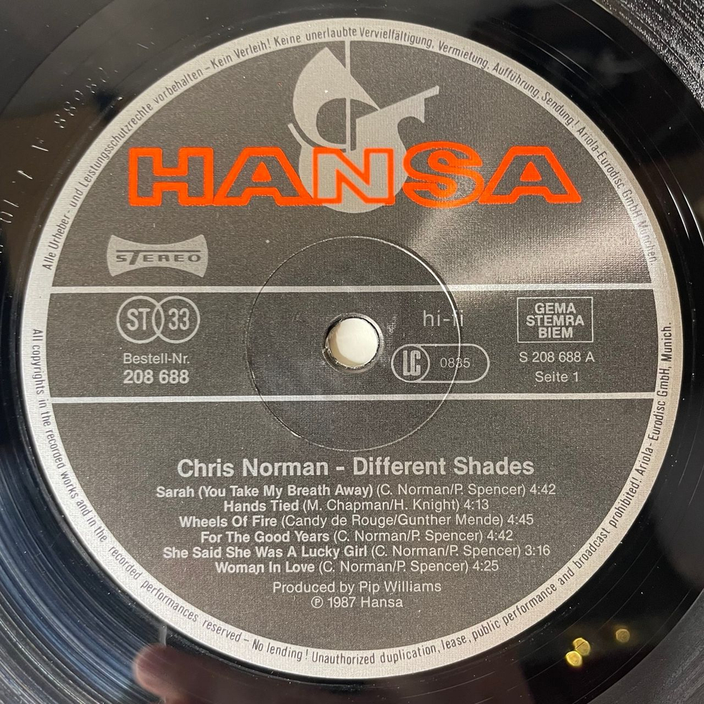Винтажная виниловая пластинка LP Chris Norman Different Shades (Германия 1987)