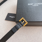 Женский ремень Saint Laurent — чёрный с зауженным концом и золотистой пряжкой YSL — фото 3